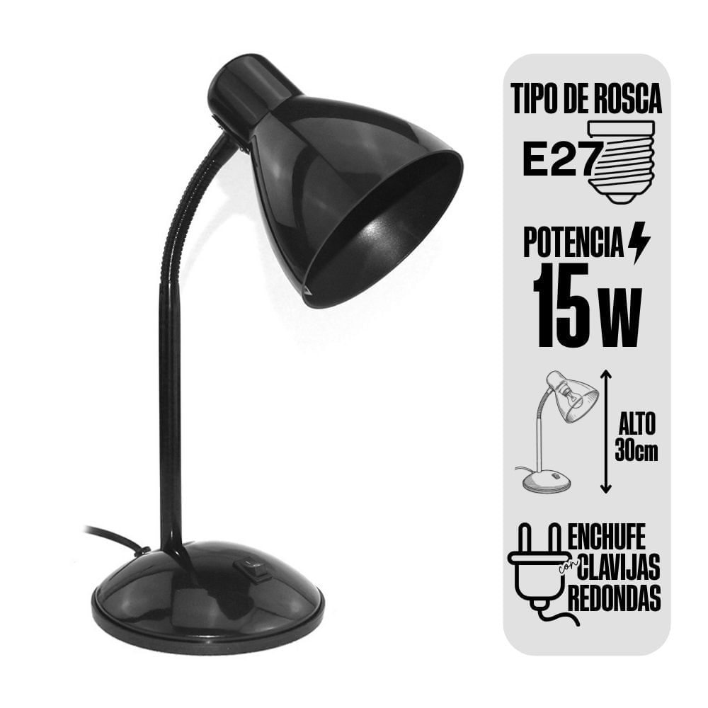 Lámpara de escritorio Classic Negra E27 Orange