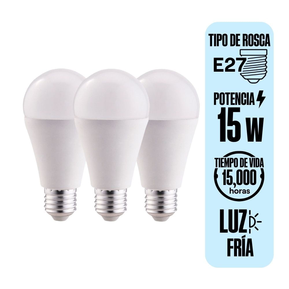 Pack X 3 Foco LED E27 15W Luz Fría Orange