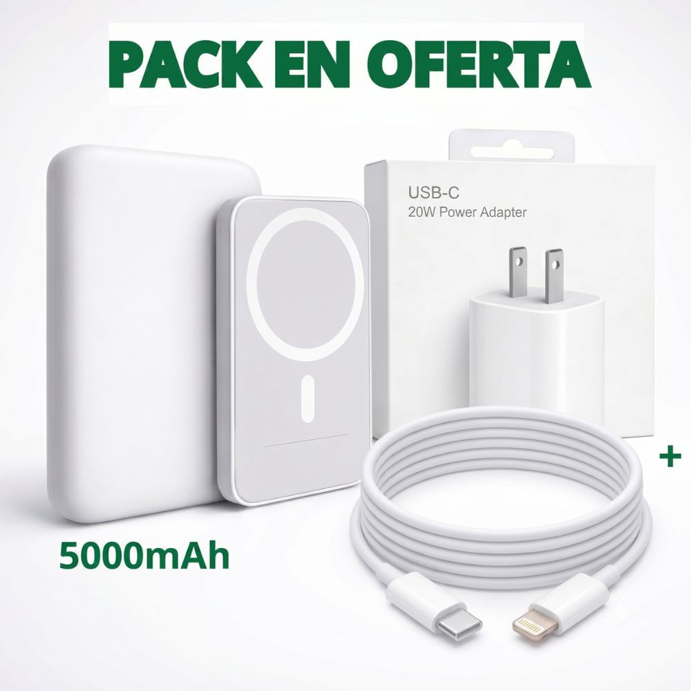 PACK CARGA RÁPIDA IPHONE BATERÍA MAGNÉTICA 5000MAH Y CARGADOR 20W