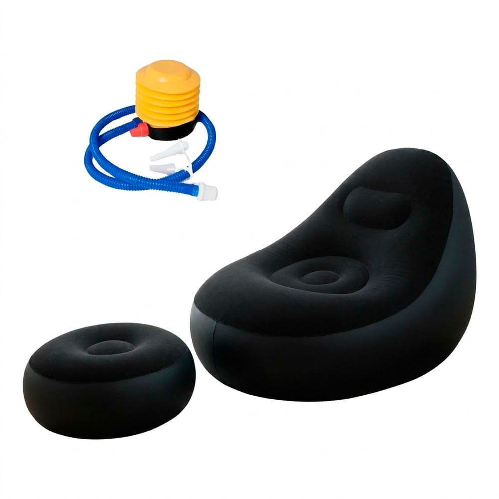 Sofá Inflable LS-523 Negro con Puff Cómodo y Resistente