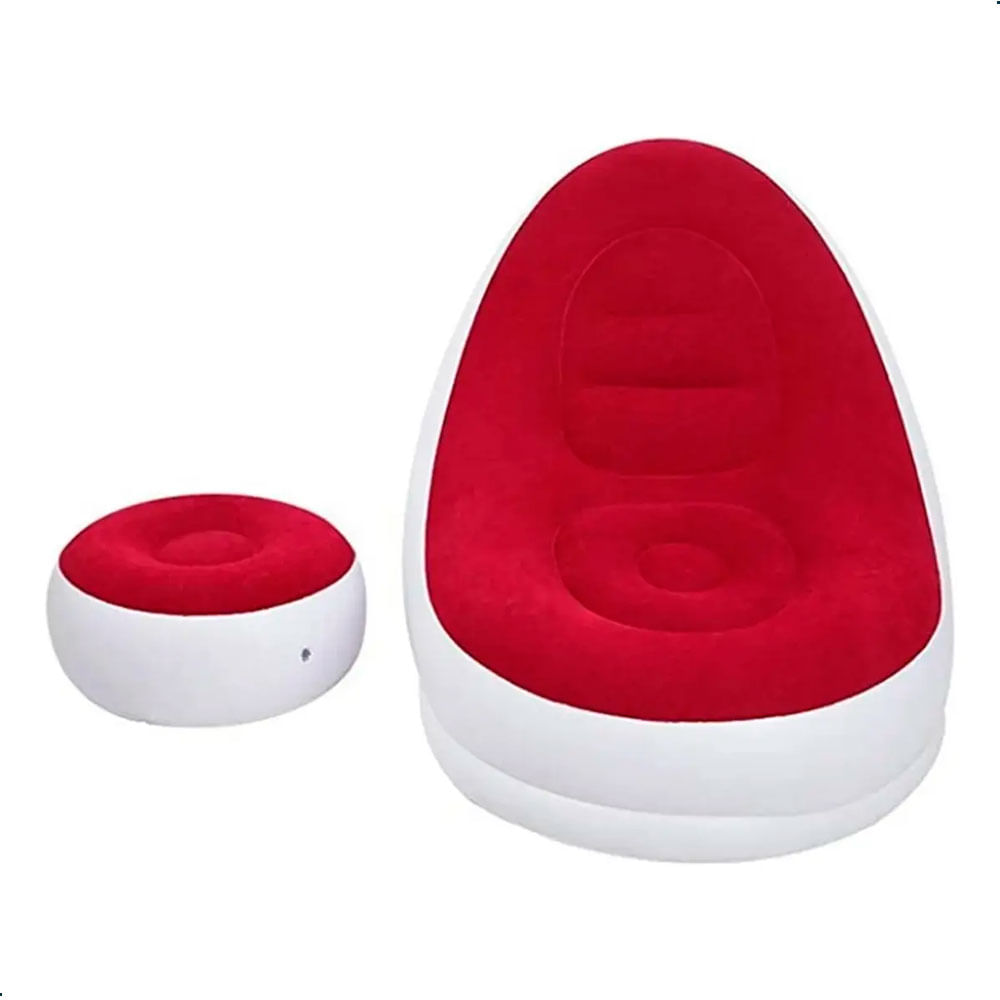 Sofá Inflable LS-523 Rojo Blanco con Reposapiés Portátil