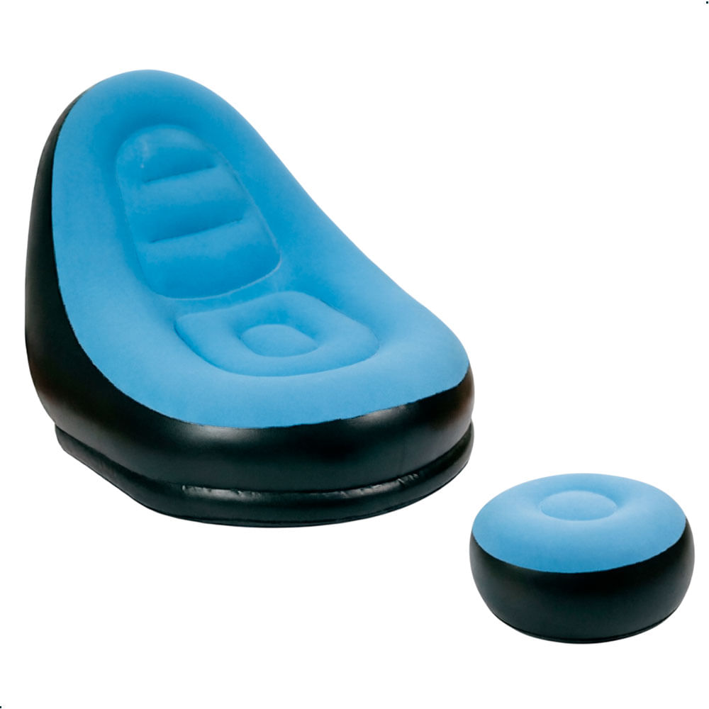 Sofá Inflable LS-523 Celeste con Puff y Reposapiés Cómodo