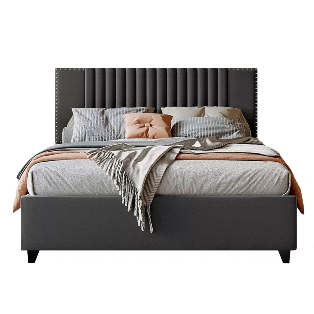Cama Tapizada Listón Iris LeMueble Queen Gris Oscuro