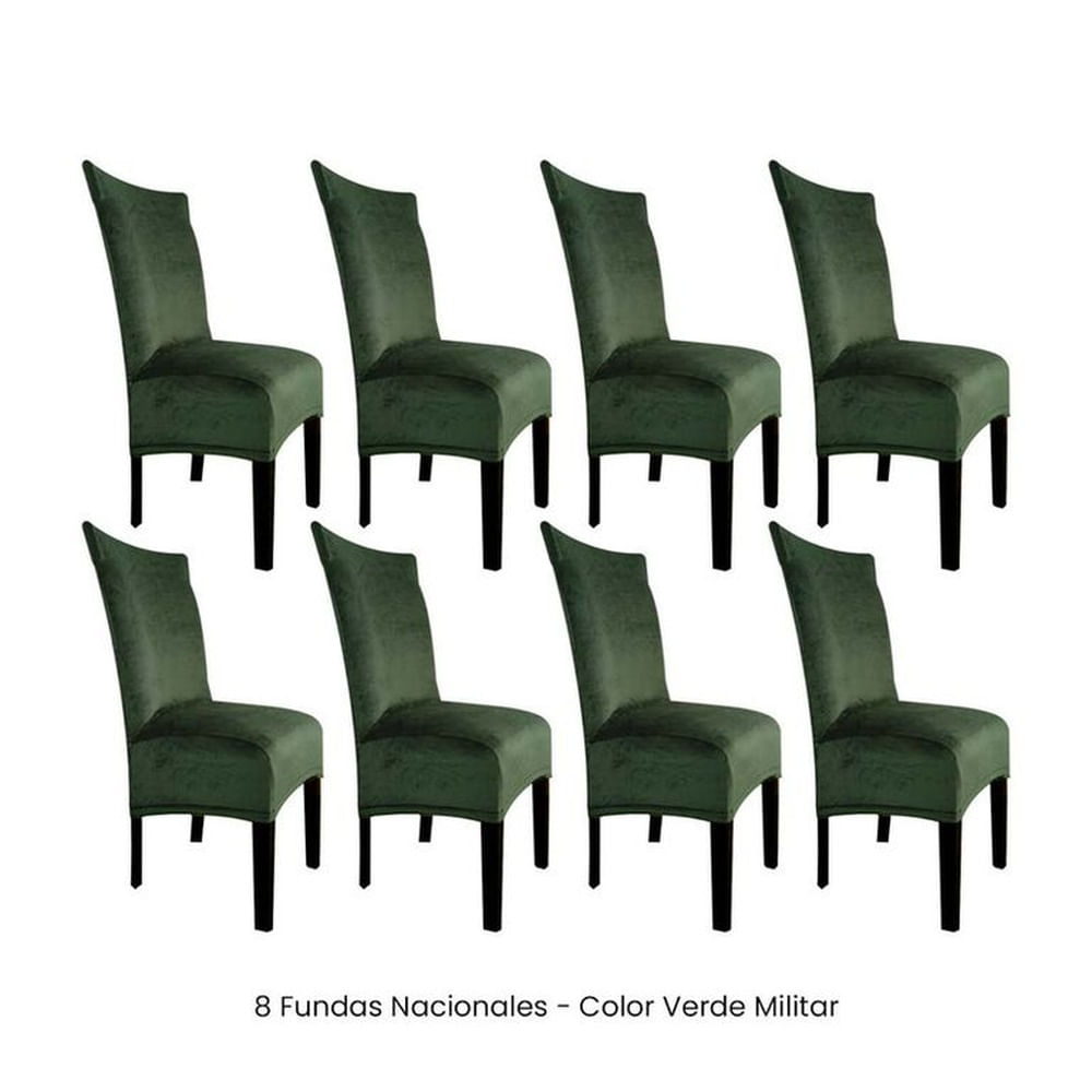 8 Fundas Nacionales de Terciopelo para Silla Recta - Verde Militar