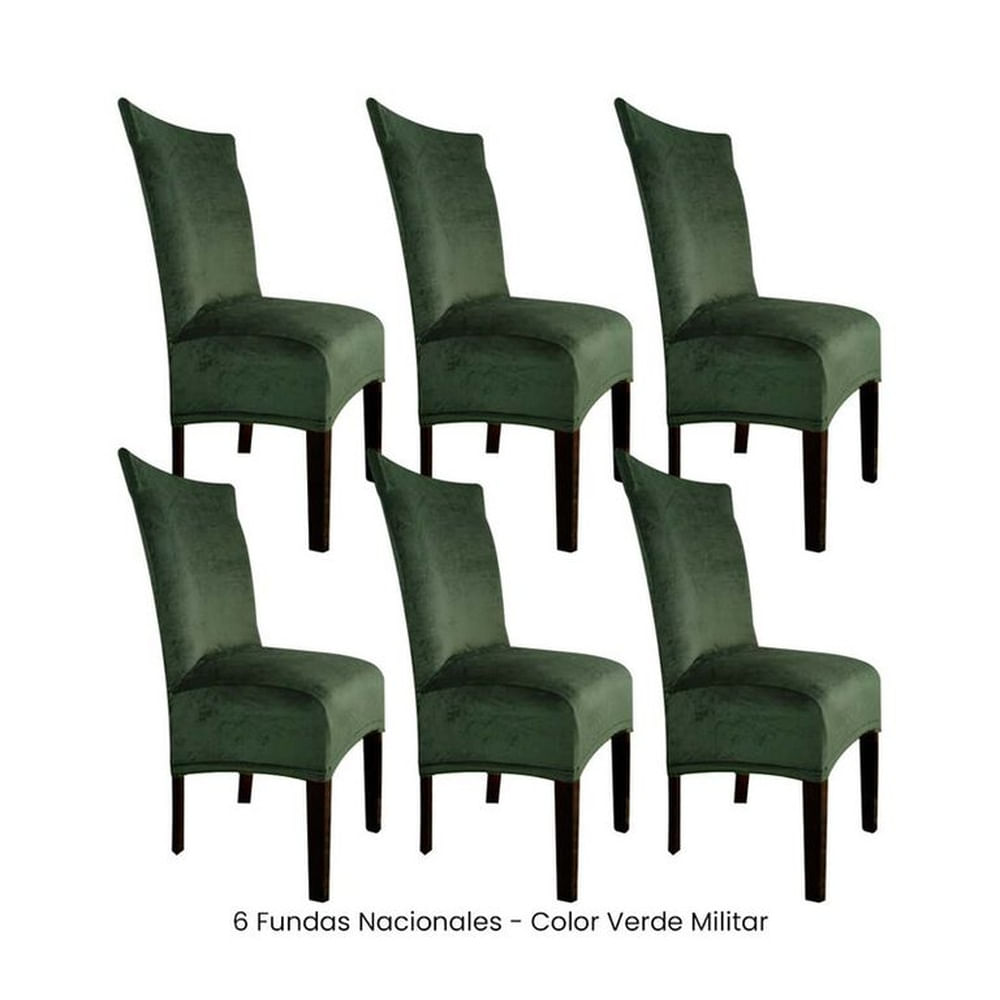 6 Fundas Nacionales de Terciopelo para Silla Recta - Verde Militar