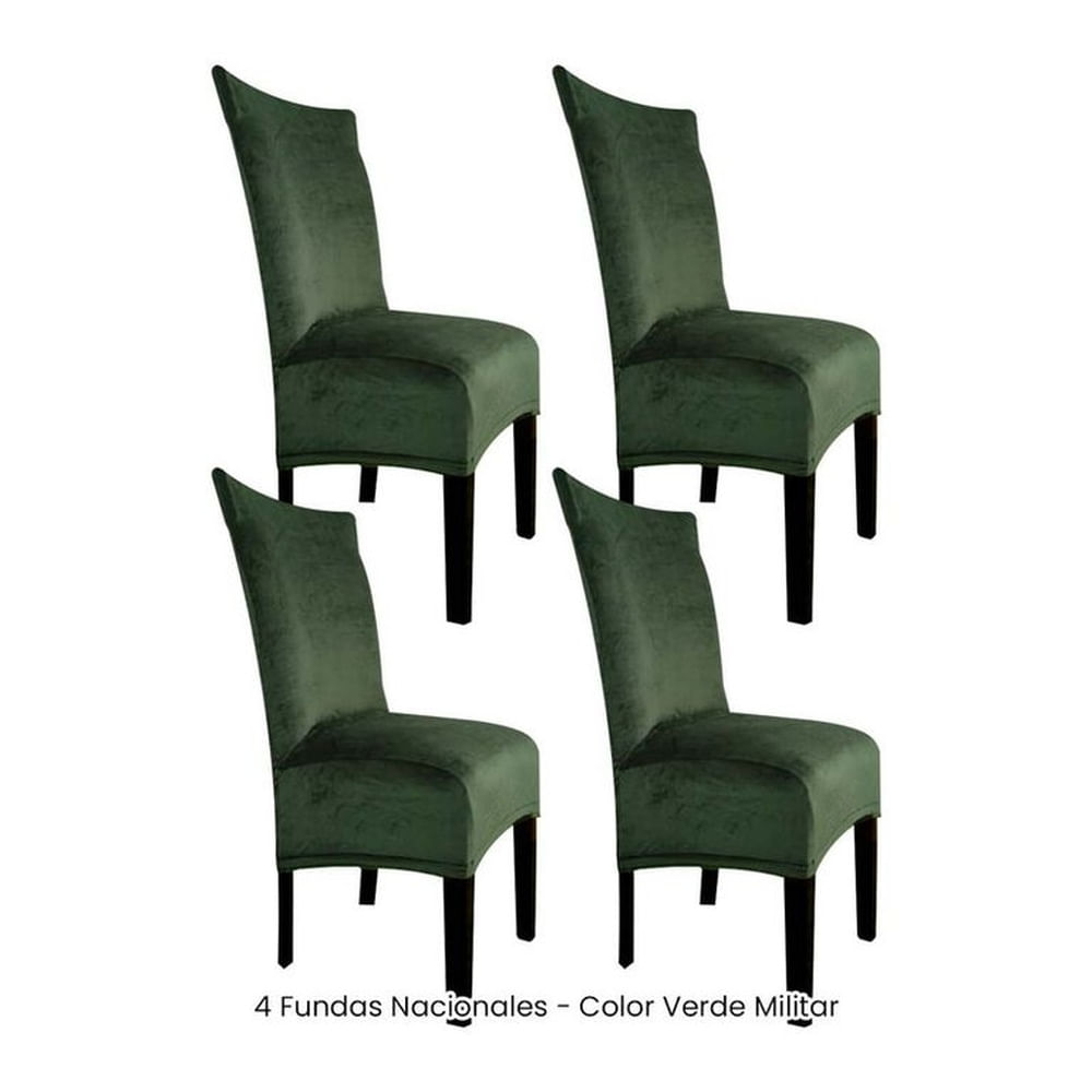 4 Fundas Nacionales de Terciopelo para Silla Recta - Verde Militar