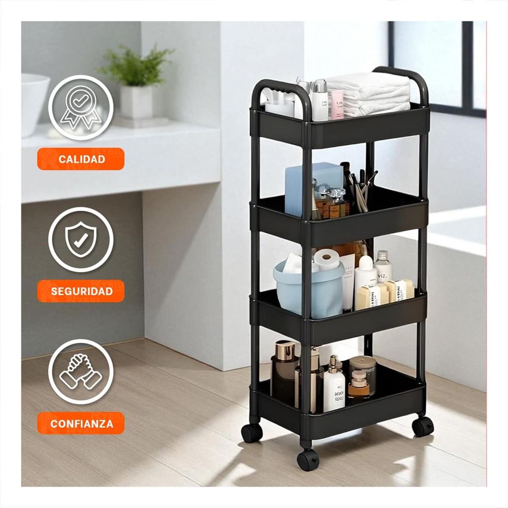 Mobiliario Movil de Metal Negro con Cuatro Niveles y Ruedas para Cocina Y Ligas Regalo