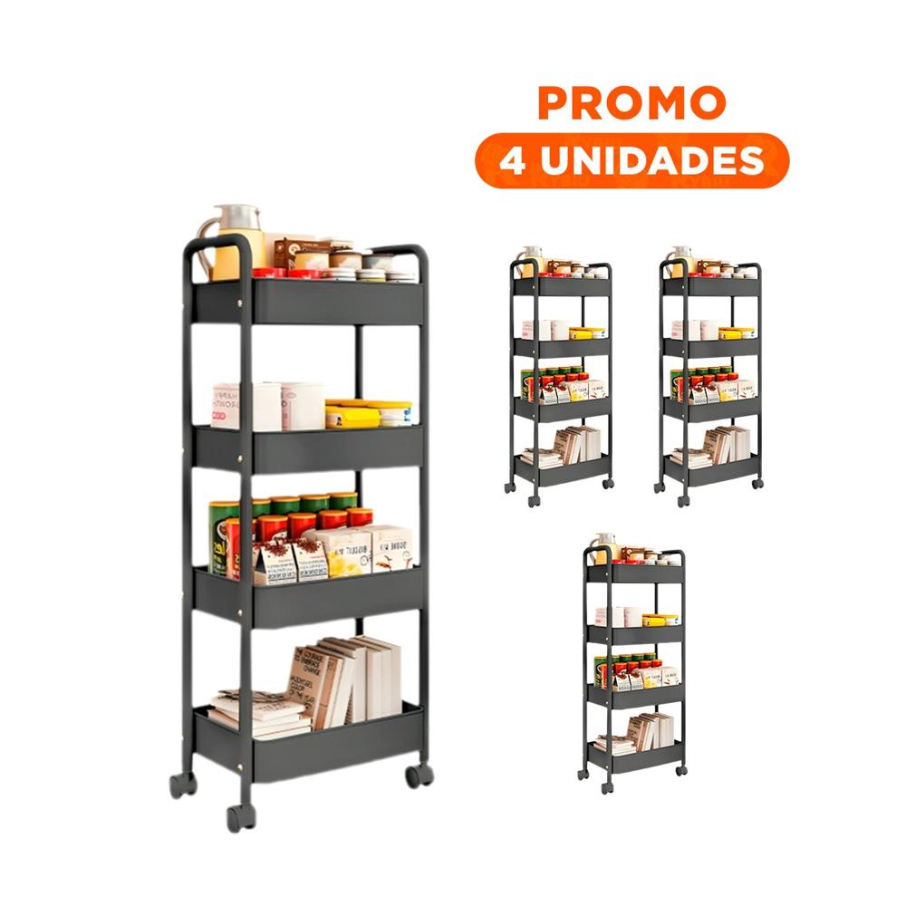 Pack4 Plataforma Movil de Metal Negro con Cuatro Niveles y Ruedas Y Regalo Sticker