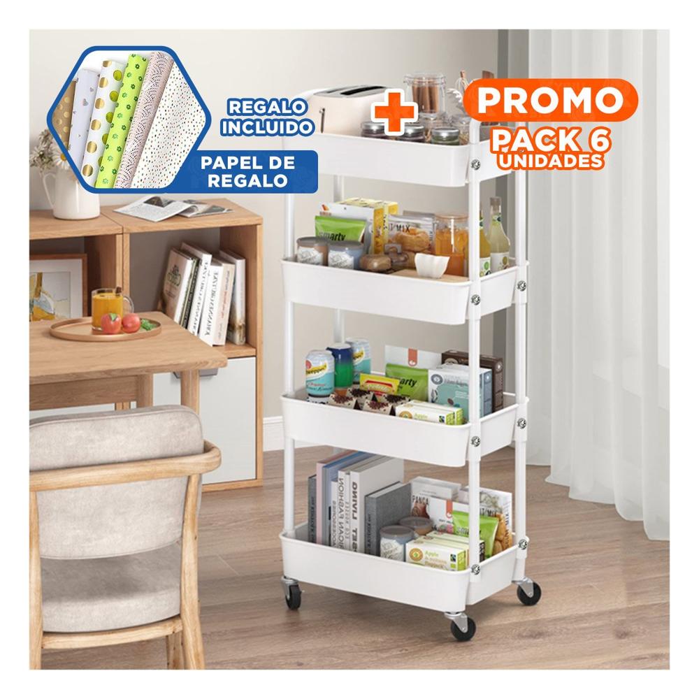 Pack6 Plataforma Movil Blanca de Metal con 4 Niveles y Ruedas YPapel Regalo