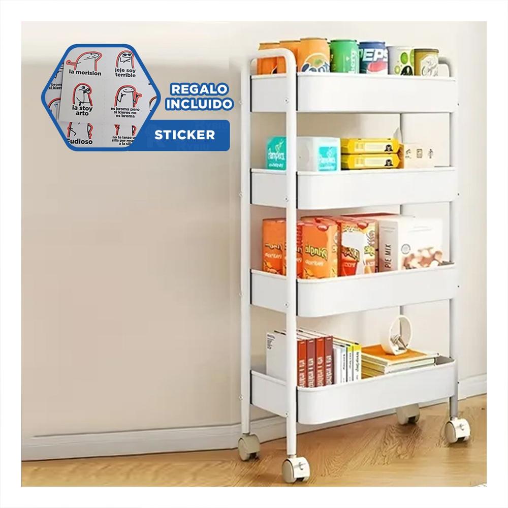 Centro Auxiliar Blanco de Metal con 4 Niveles Moviles para Hogar Y Regalo Sticker