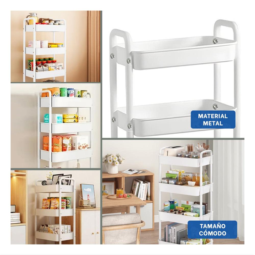 Elemento Auxiliar Blanco de Metal con 4 Niveles Moviles para Cocina Y Post It