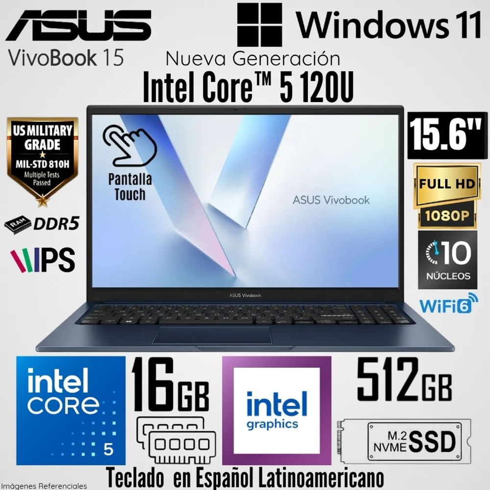 ASUS Vivobook 15 15.6 FHD Touch Core 5 120U 16GB 512GB SSD FreeDOS    X1504VA-E84630