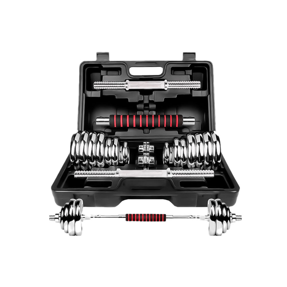 Set De Pesas Cromadas 30 Kg Con Maletín Ajustable Gym