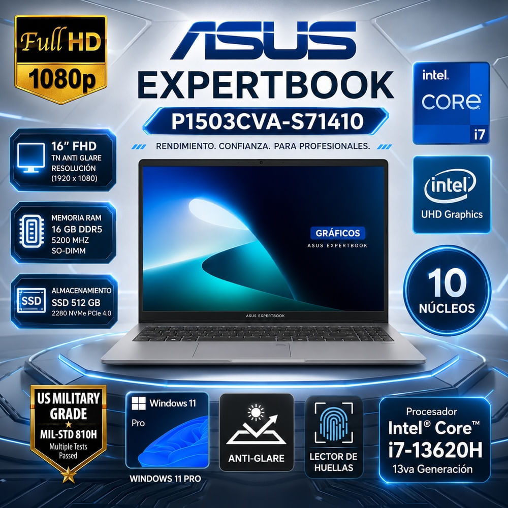 Laptop ASUS ExpertBook 15.6 FHD IPS i7-13620H 32GB 512GB SSD Win11 Pro P1503CVA-S71410