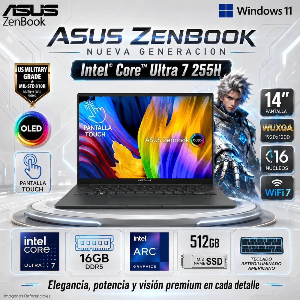 Laptop ASUS Zenbook 14 WUXGA OLED Touch Core Ultra 7 255H 16GB 512GB SSD UX3405CA-U7512