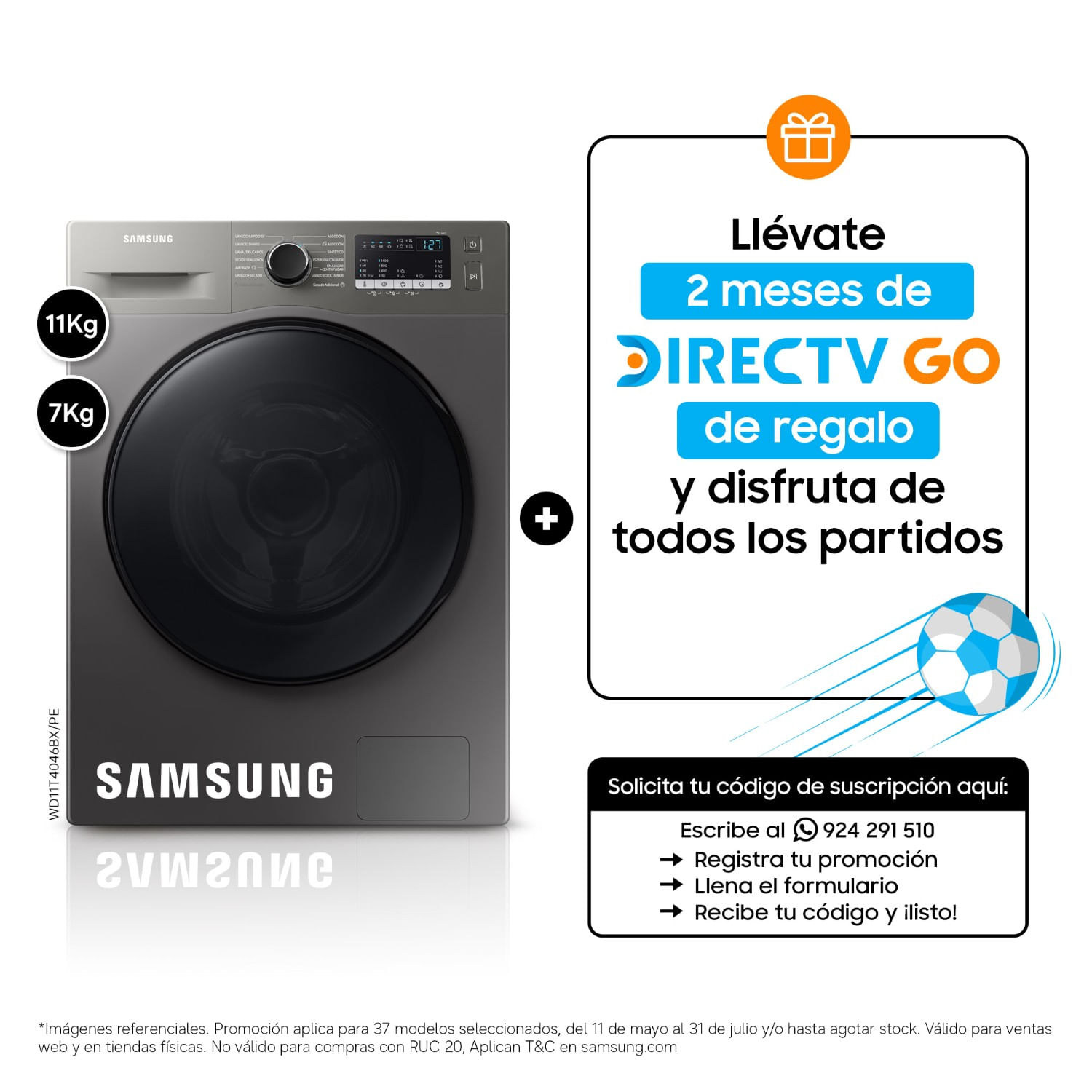 Lavaseca EcoBubble con AirWash 11 kg / 7 kg WD11T4046BX / PE