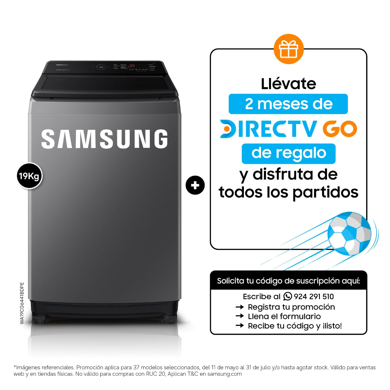 Lavadora Samsung EcoBubble™ 19KG WA19CG6441BDPE Silver