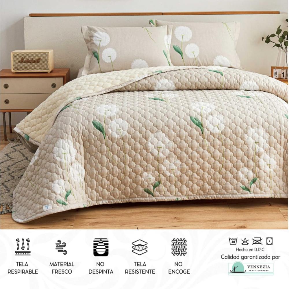 Set de Cubrecama QUEEN con carnero de 5 Piezas + Set Sabanas + Fundas 100% Calidad - 2M