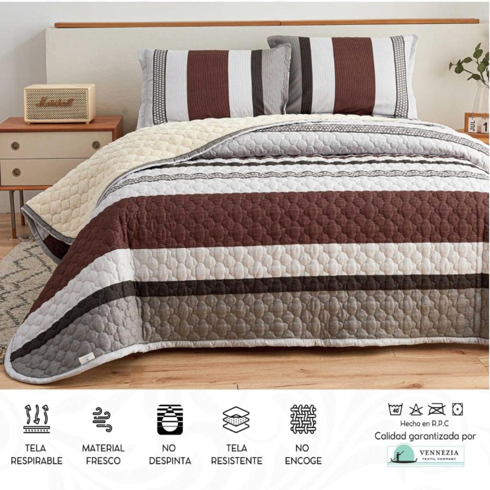 Set de Cubrecama 2 pz con carnero de 5 Piezas + Set Sabanas + Fundas 100% Calidad - 2f