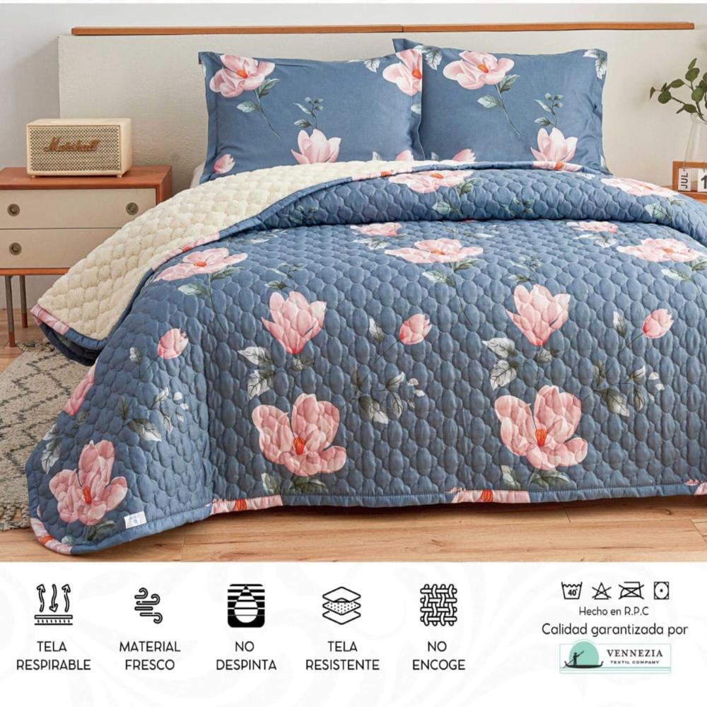 Set de Cubrecama QUEEN con carnero de 5 Piezas + Set Sabanas + Fundas 100% Calidad - 2E
