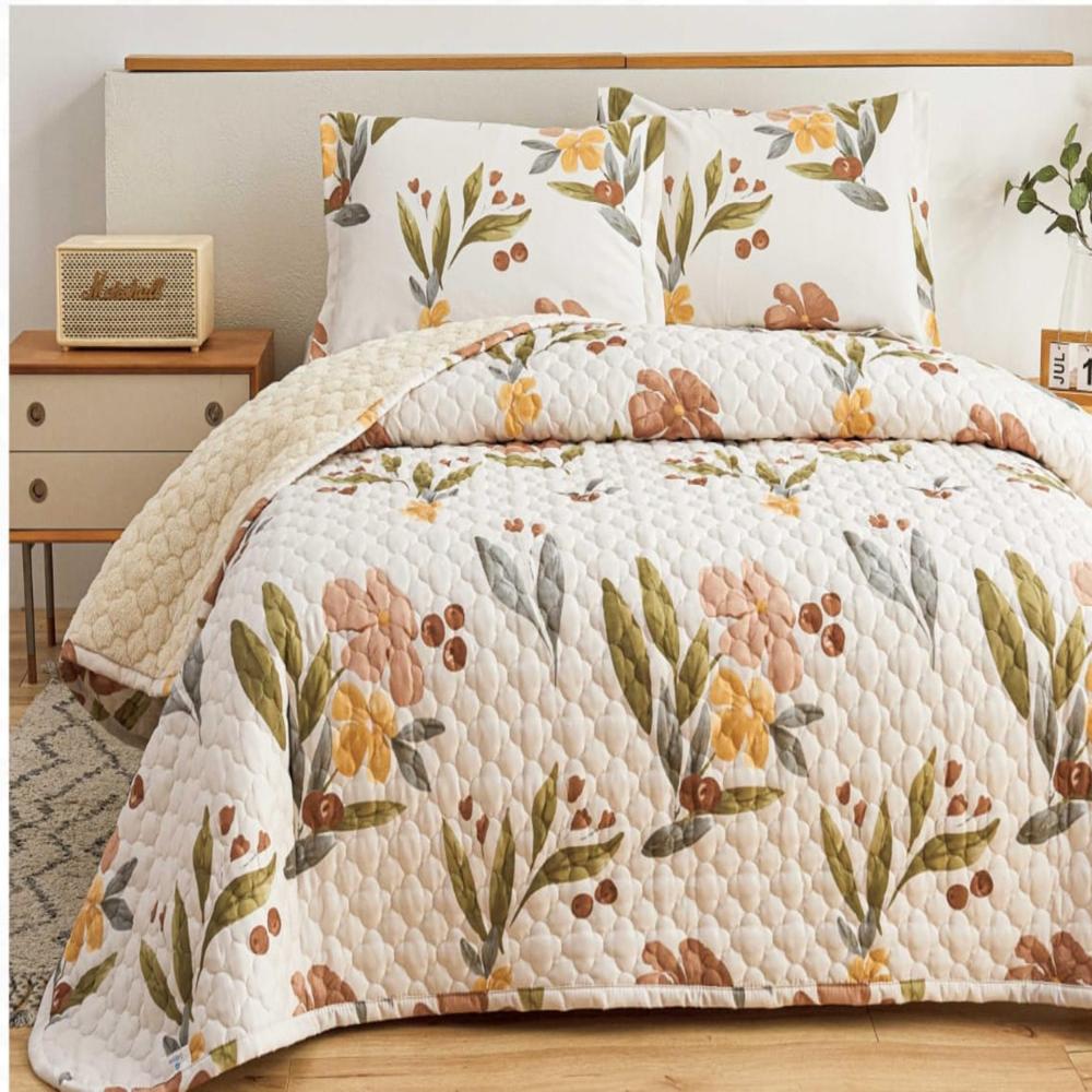 Set de Cubrecama QUEEN con carnero de 5 Piezas + Set Sabanas + Fundas 100% Calidad - 2C