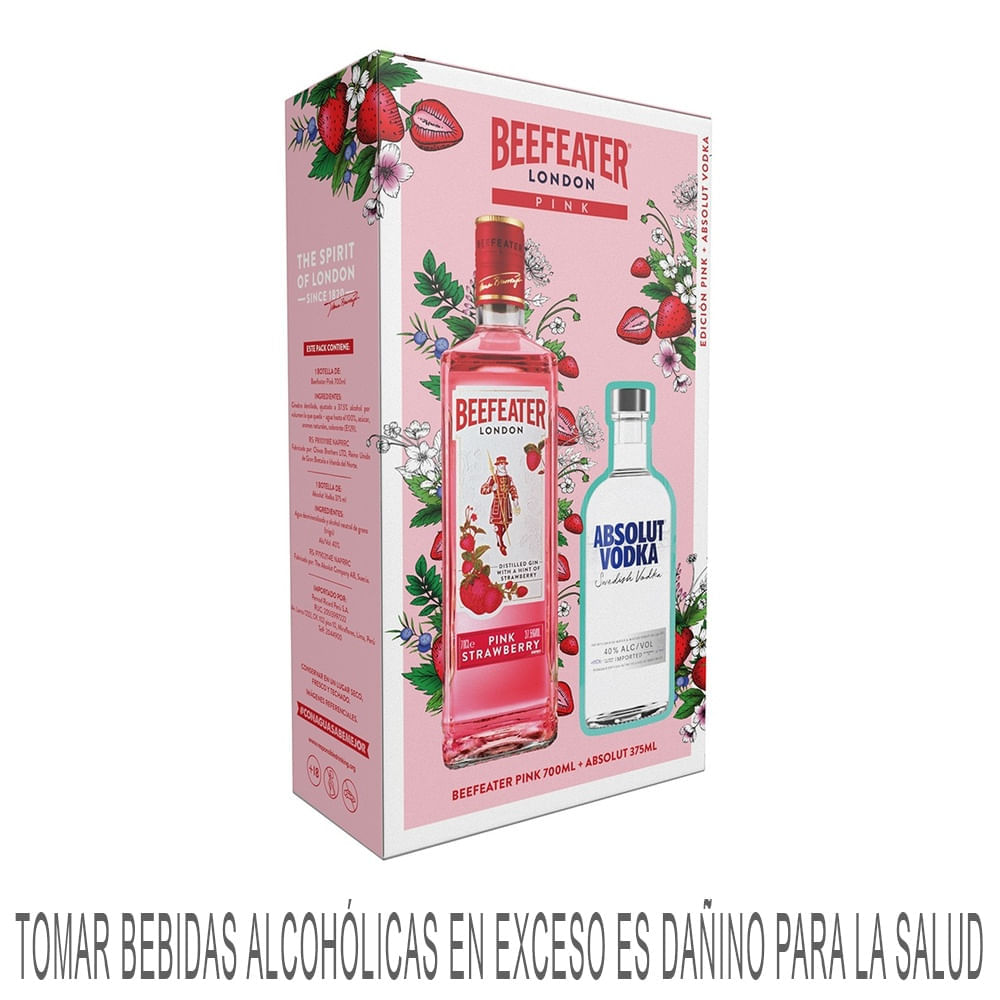 Gin BEEFEATER Pink Botella 700ml + Vodka ABSOLUT Botella 375ml