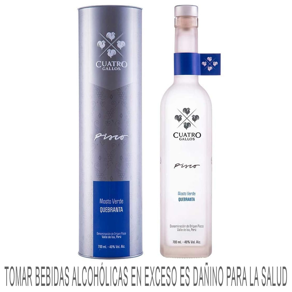 Pisco CUATRO GALLOS Mosto Verde Quebranta Botella 700ml