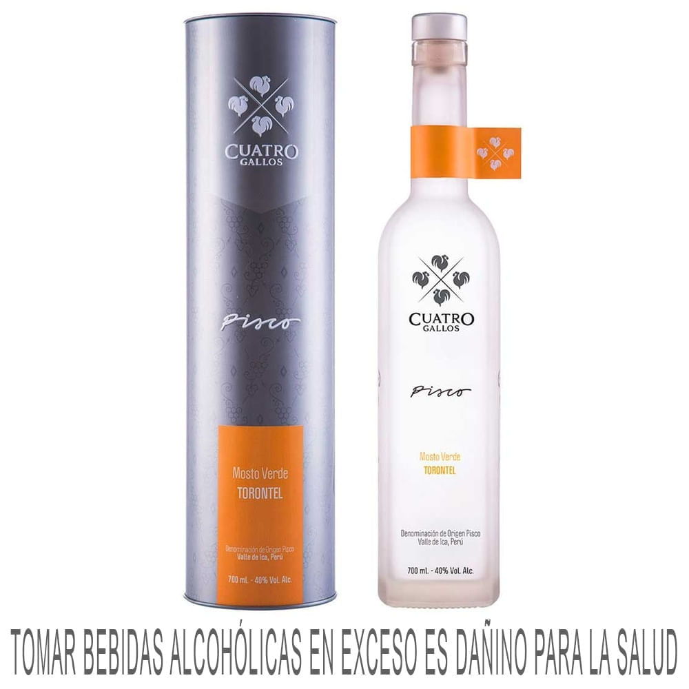 Pisco CUATRO GALLOS Mosto Verde Torontel Botella 700ml