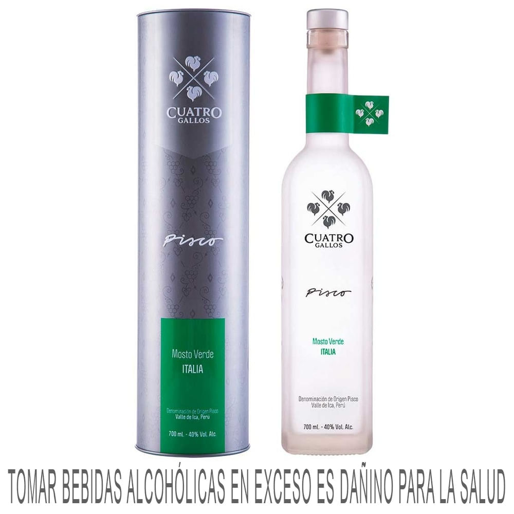 Pisco CUATRO GALLOS Mosto Verde Italia Botella 700ml