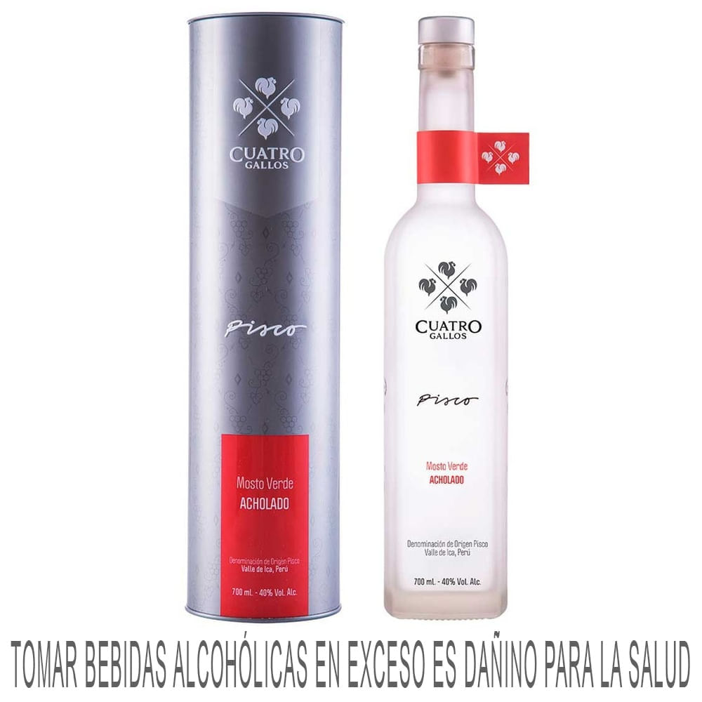 Pisco CUATRO GALLOS Mosto Verde Acholado Botella 700ml