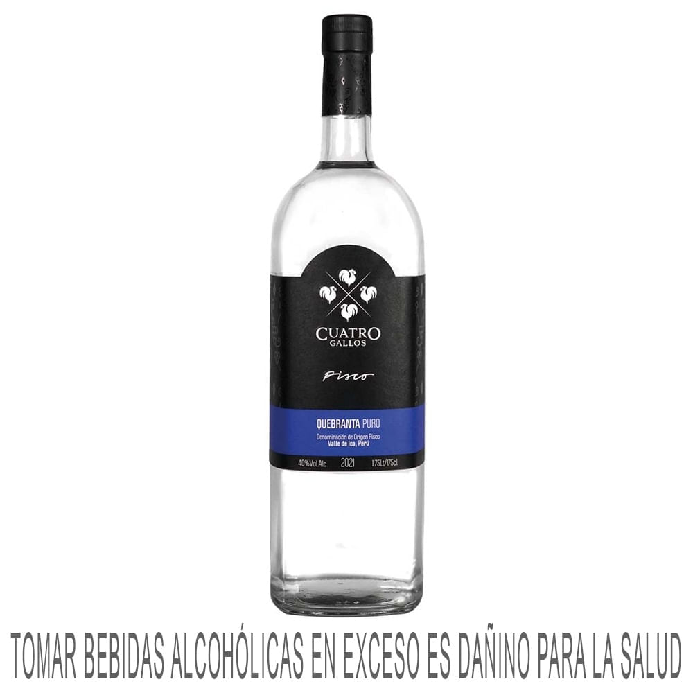 Pisco CUATRO GALLOS Quebranta Botella 1.75L