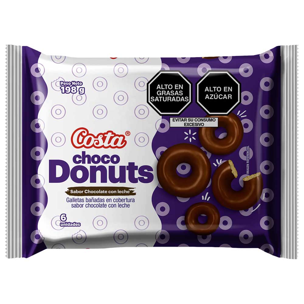Galletas Choco Donuts COSTA Sabor a Chocolate con Leche Paquete 6un