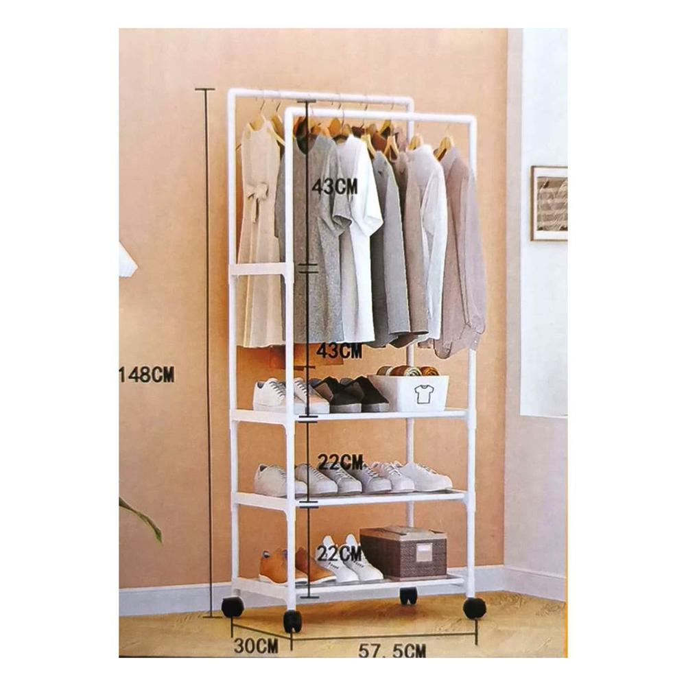 Perchero Colgador Zapatero Estante Ropa Doble 3 Niveles Con Ruedas B II