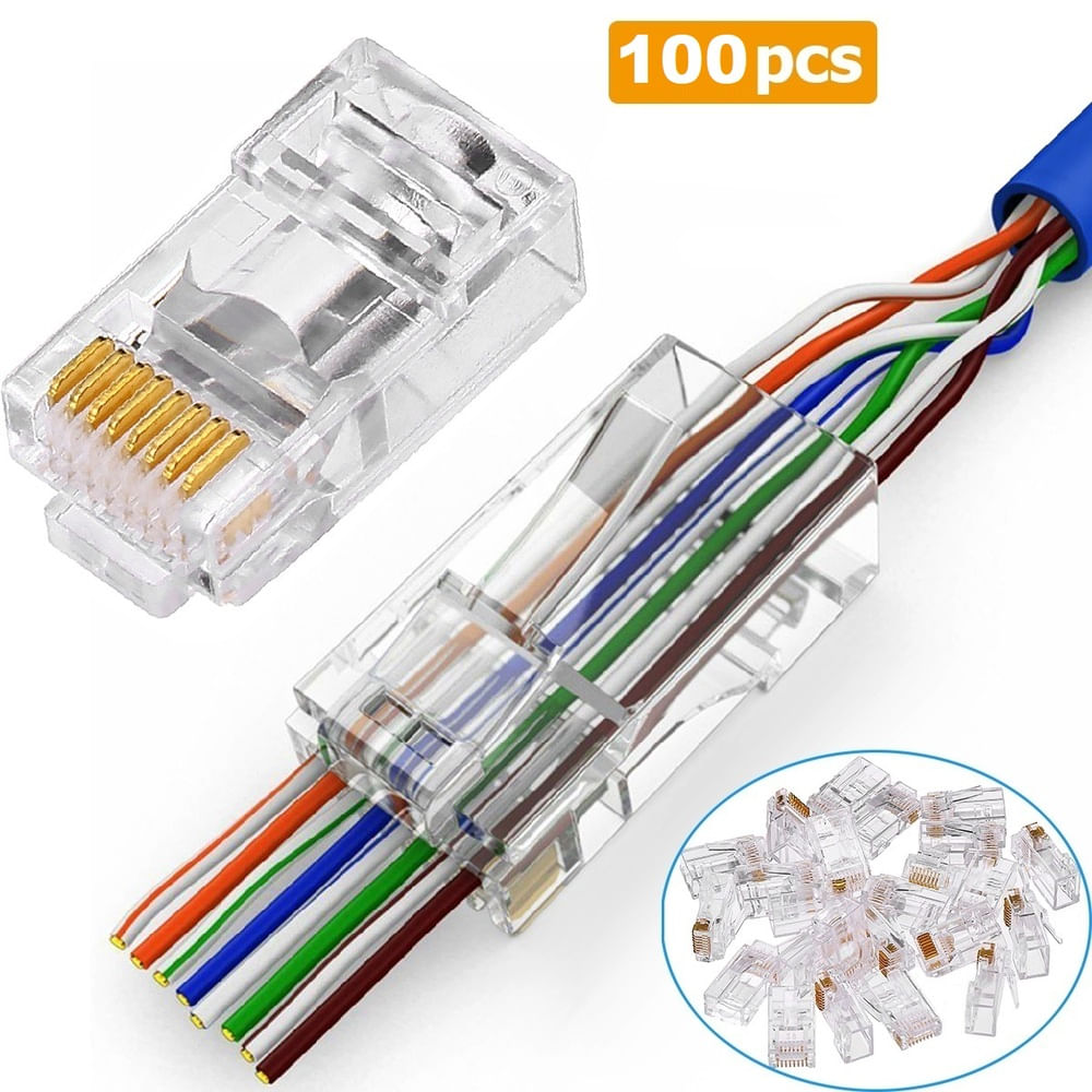 Conector RJ45 CAT6 Pass Through - Pack 100 Unidades