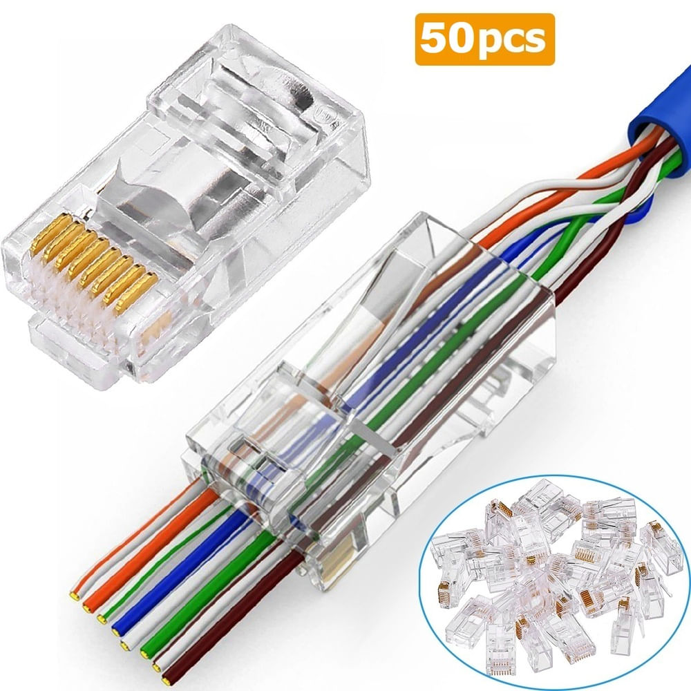 Conector RJ45 CAT6 Pass Through - Pack 50 Unidades