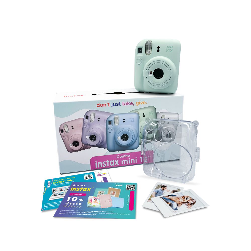 Cámara Instax Fujifilm Mini12 Menta Verde Pack 10 Estuche II Cupón