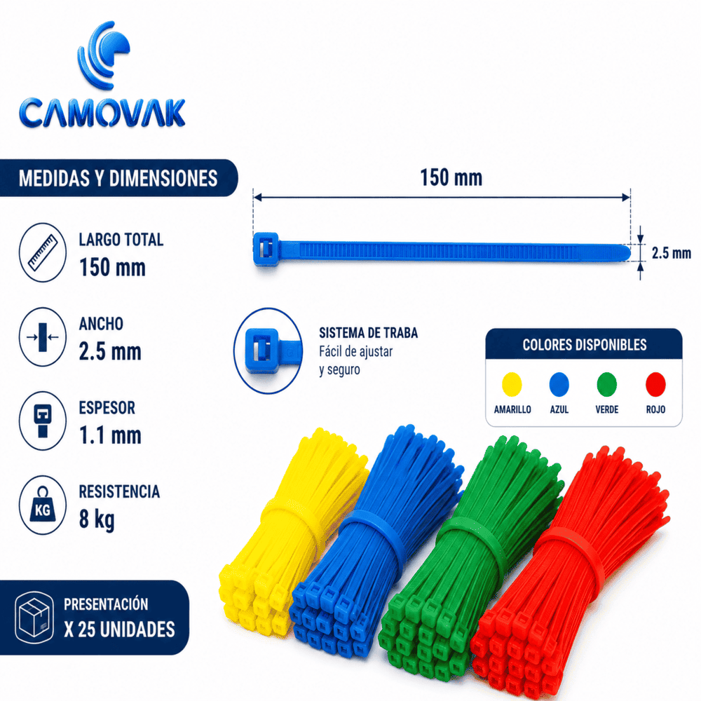 CINTILLO DE NYLON DE 150MM COLORES X 25 UNID