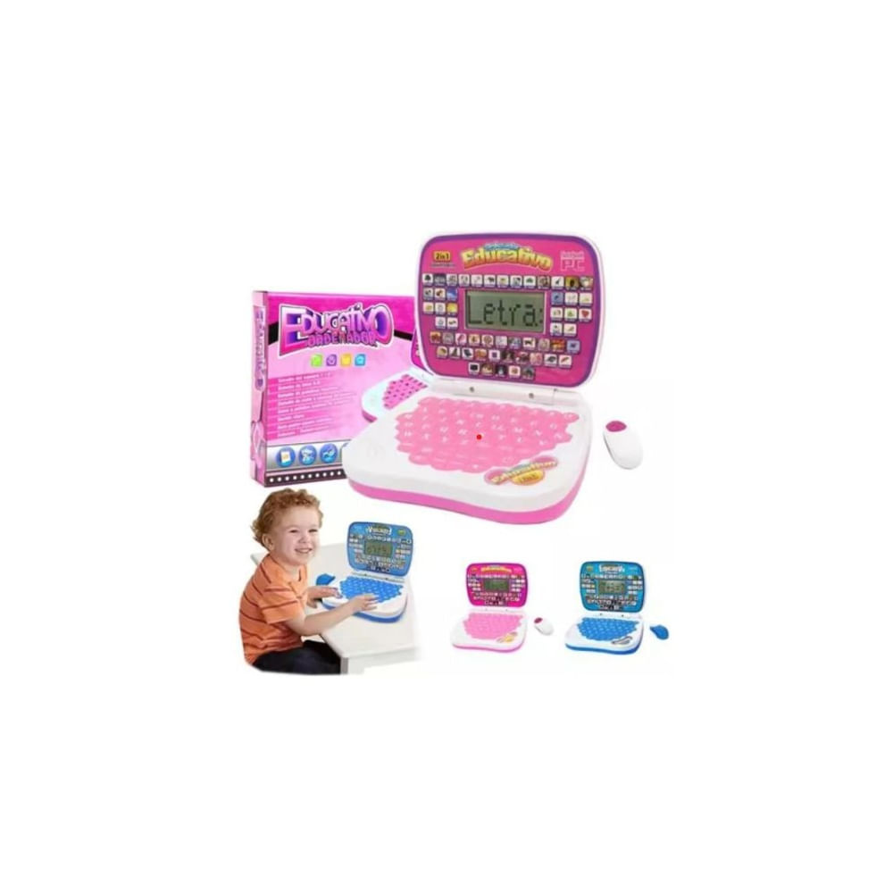 MINI LAPTOP EDUCATIVA PARA NIÑA APRENDIZAJE CON MOUSE EN ESPAÑOL INGLES ROSADO