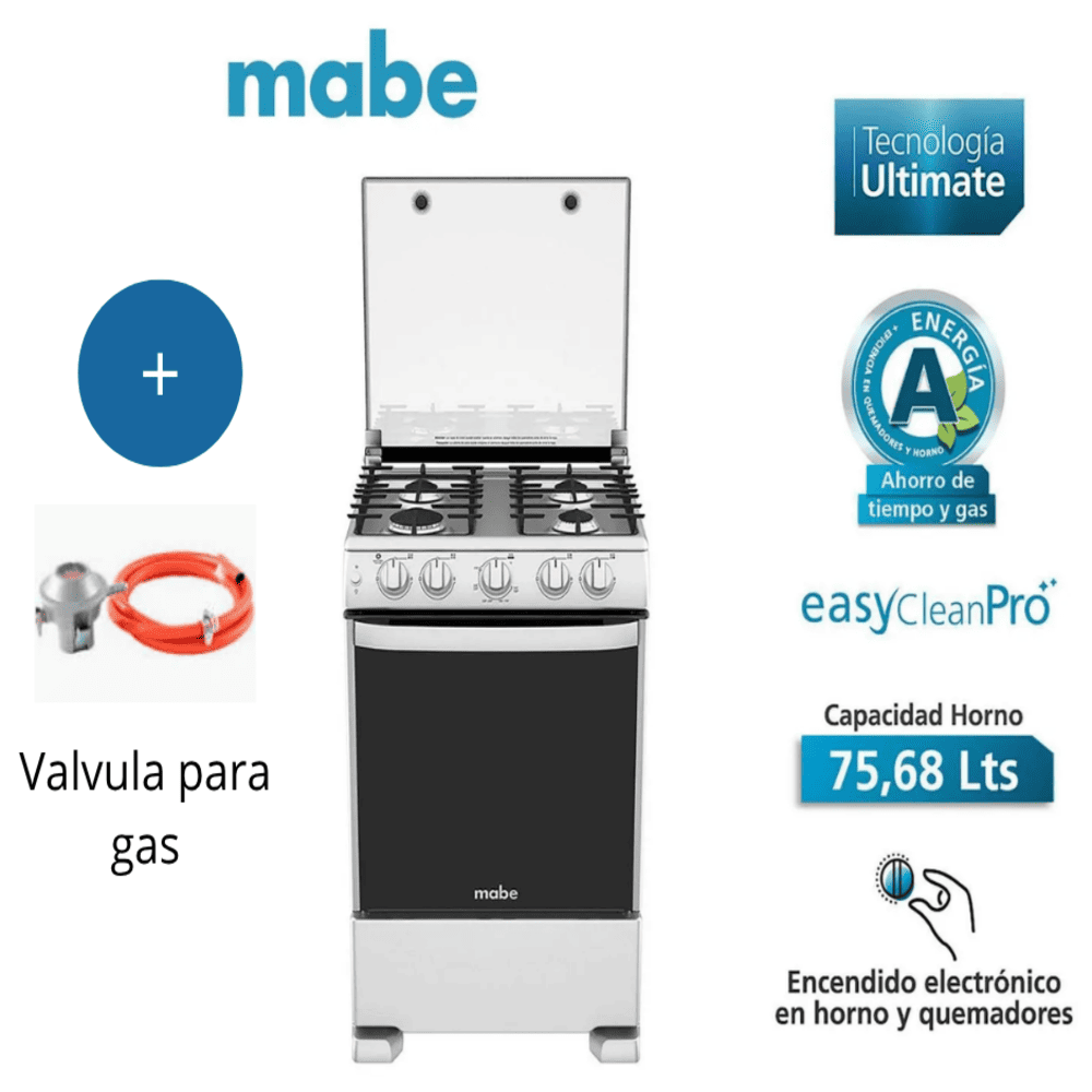 Cocina de Pie MABE 4 Hornillas CME6050CSYX0 GLP INCLUYE Valvula de Gas