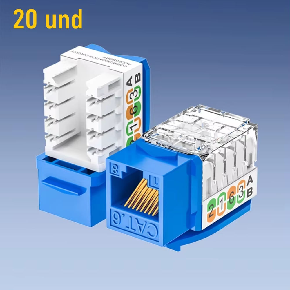 Jack Keystone RJ45 CAT6 Conector Modular de 90 grados - 20 Unidad