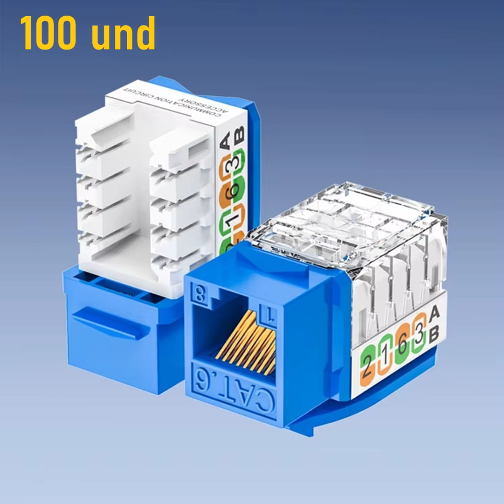 Jack Keystone RJ45 CAT6 Conector Modular de 90 grados - 100 Unidades