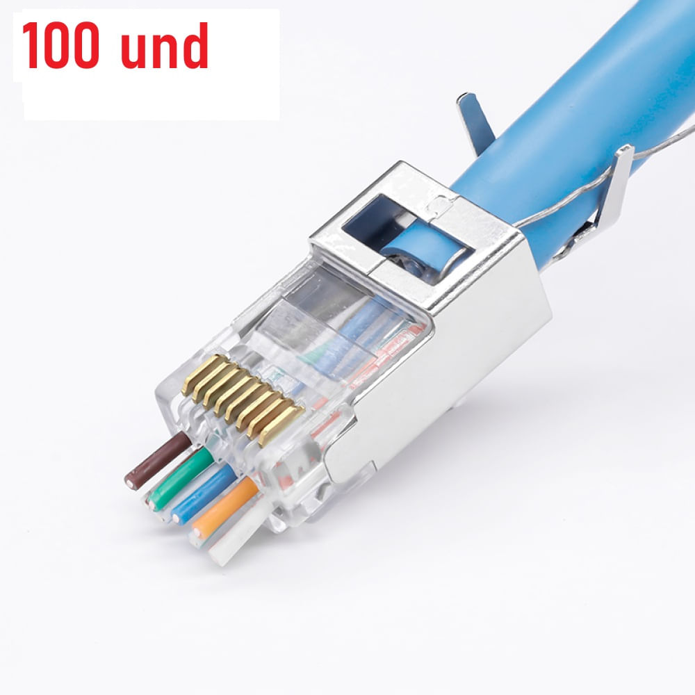Conector RJ45 CAT7 Pass Through STP Apantallado Blindado - 100 Unidades