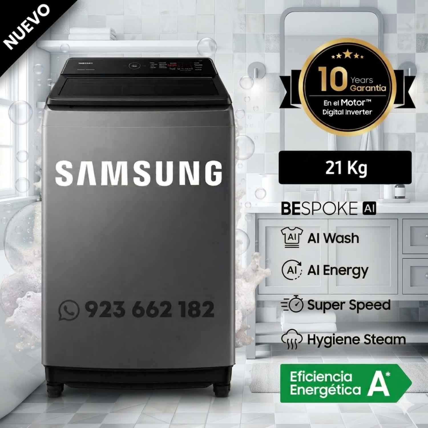 Lavadora Samsung 19 Kg Eco Bubble WA19CG6441BDPE Gris
