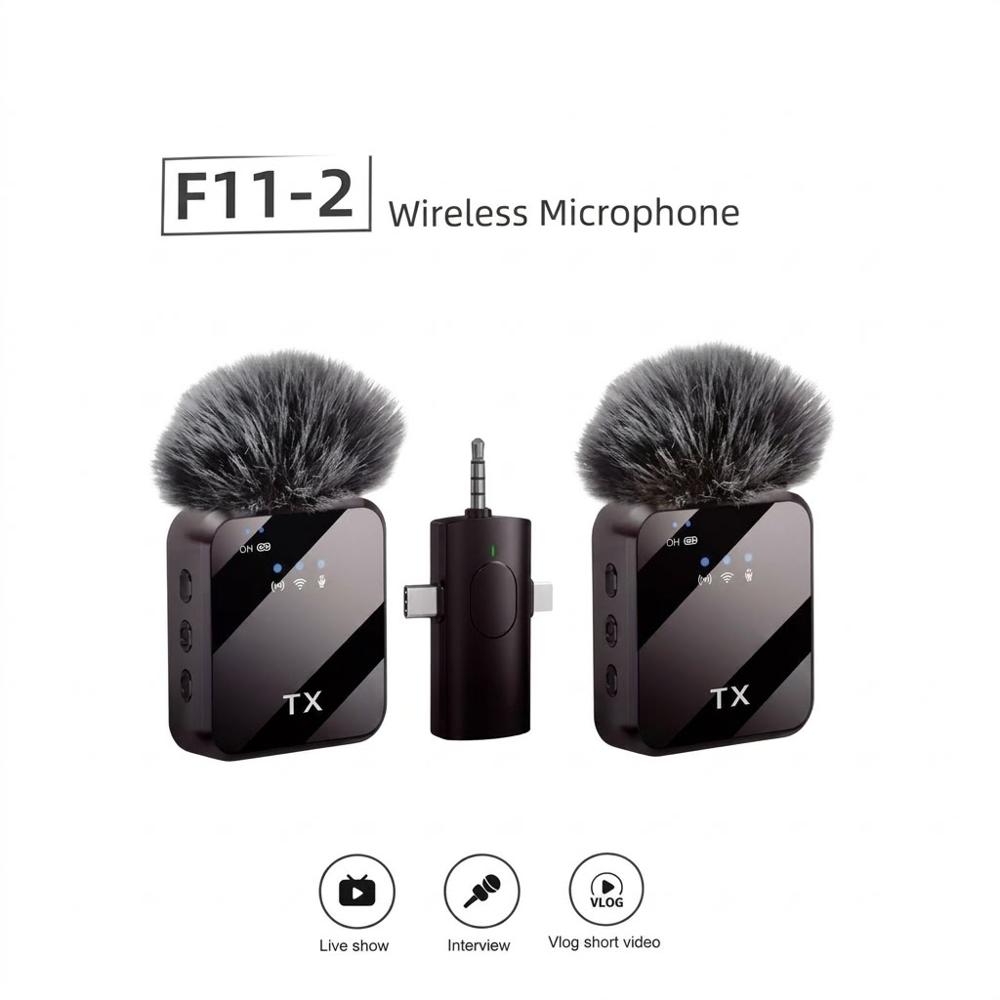 MICRÓFONOS INALÁMBRICOS SOLAPEROS RECARGABLES DUAL 3 EN 1 F11-2