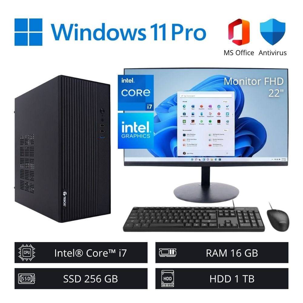 Computadora PC Intel Core i7 3.90 GHz 16GB RAM 256GB SSD 1TB HDD + Monitor 22'' FHD