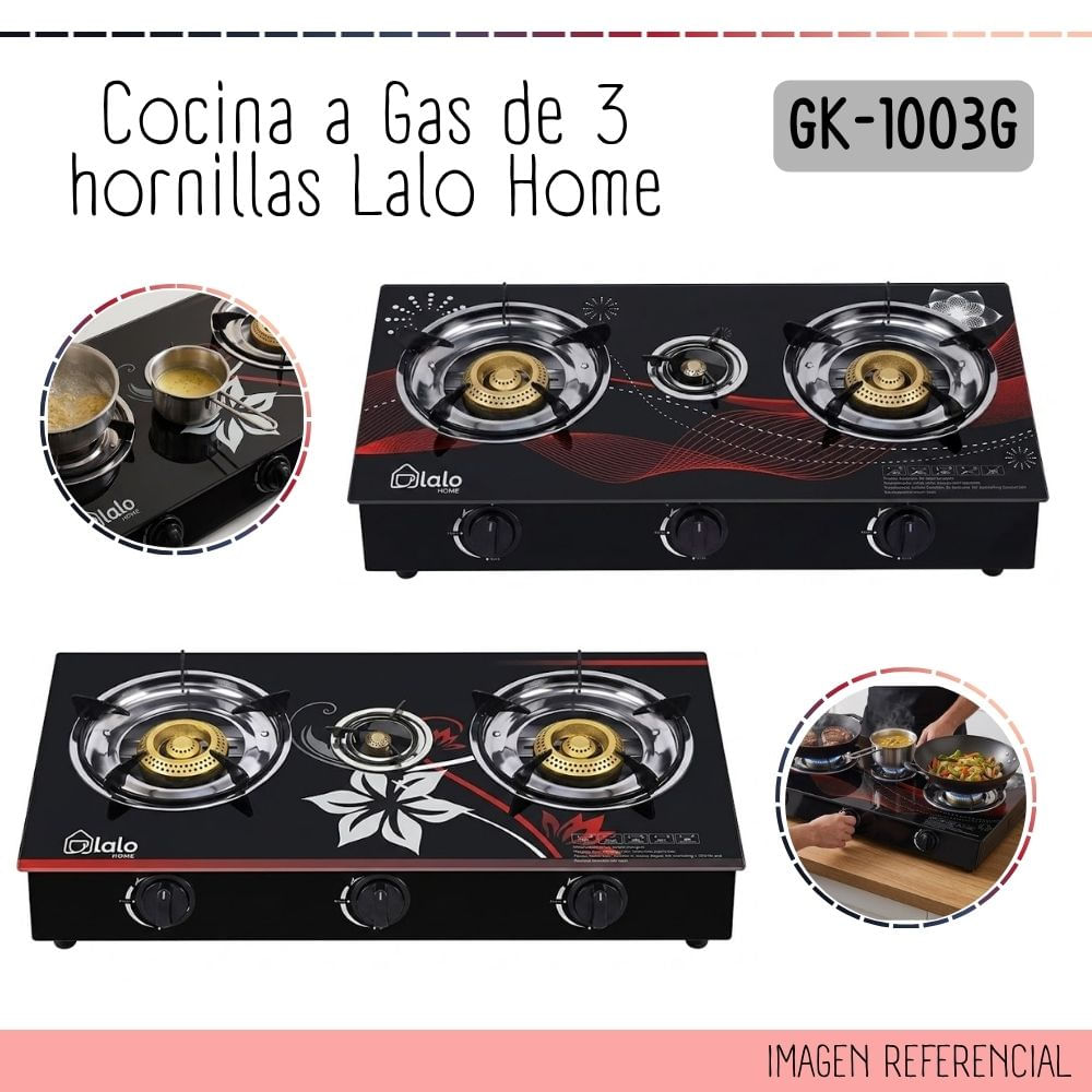COCINA LALO HOME A GAS 3 HORNILLAS GK-1003GR