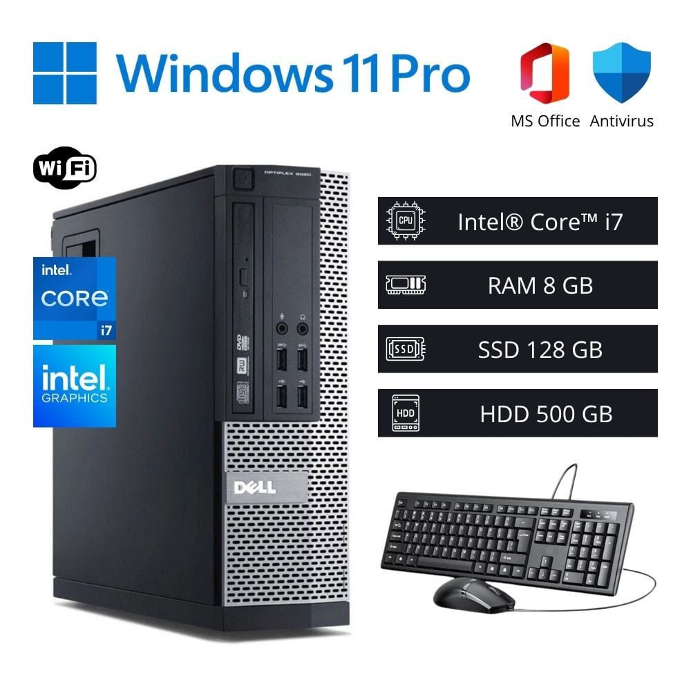 Computadora PC Dell Optiplex Intel Core i7 3,90 GHz 8GB RAM 128GB SSD 500GB HDD WiFi - Refurbished