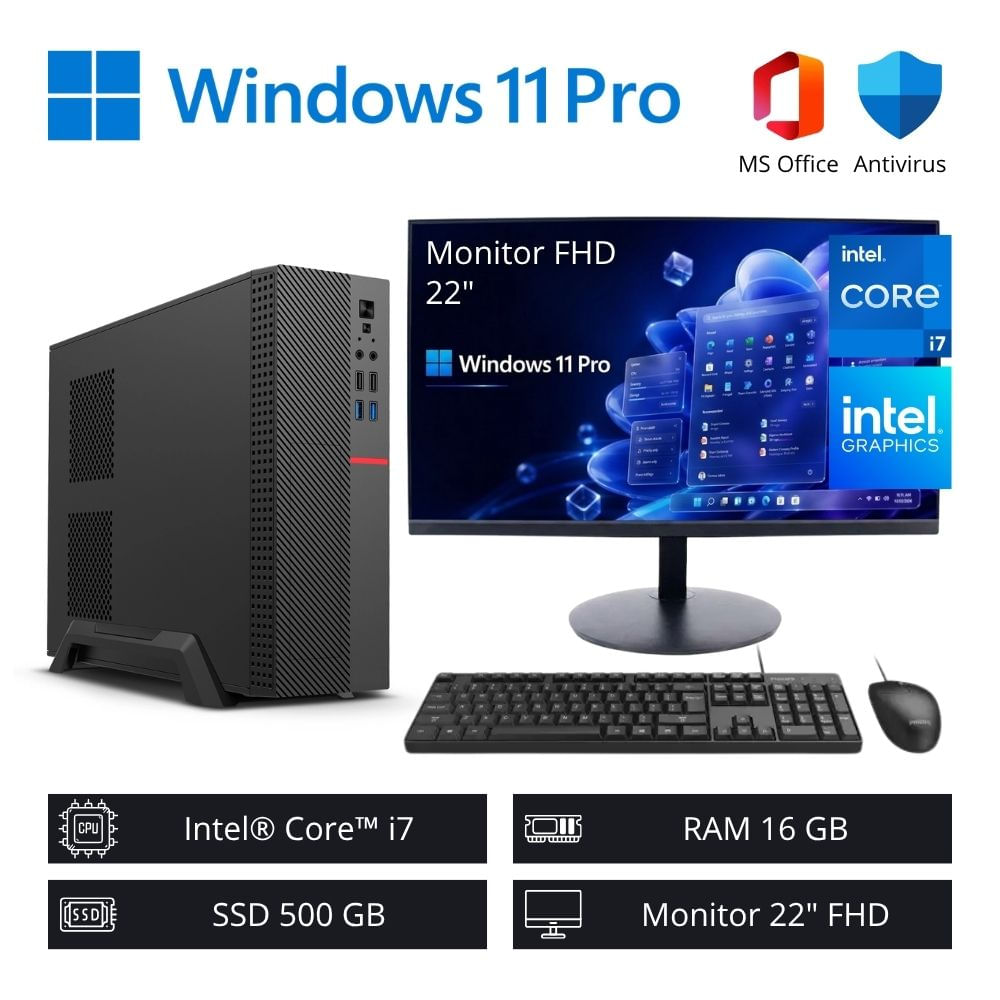 Computadora PC Intel Core i7 3,90 GHz 16GB RAM 500GB SSD + Monitor 22"" FHD
