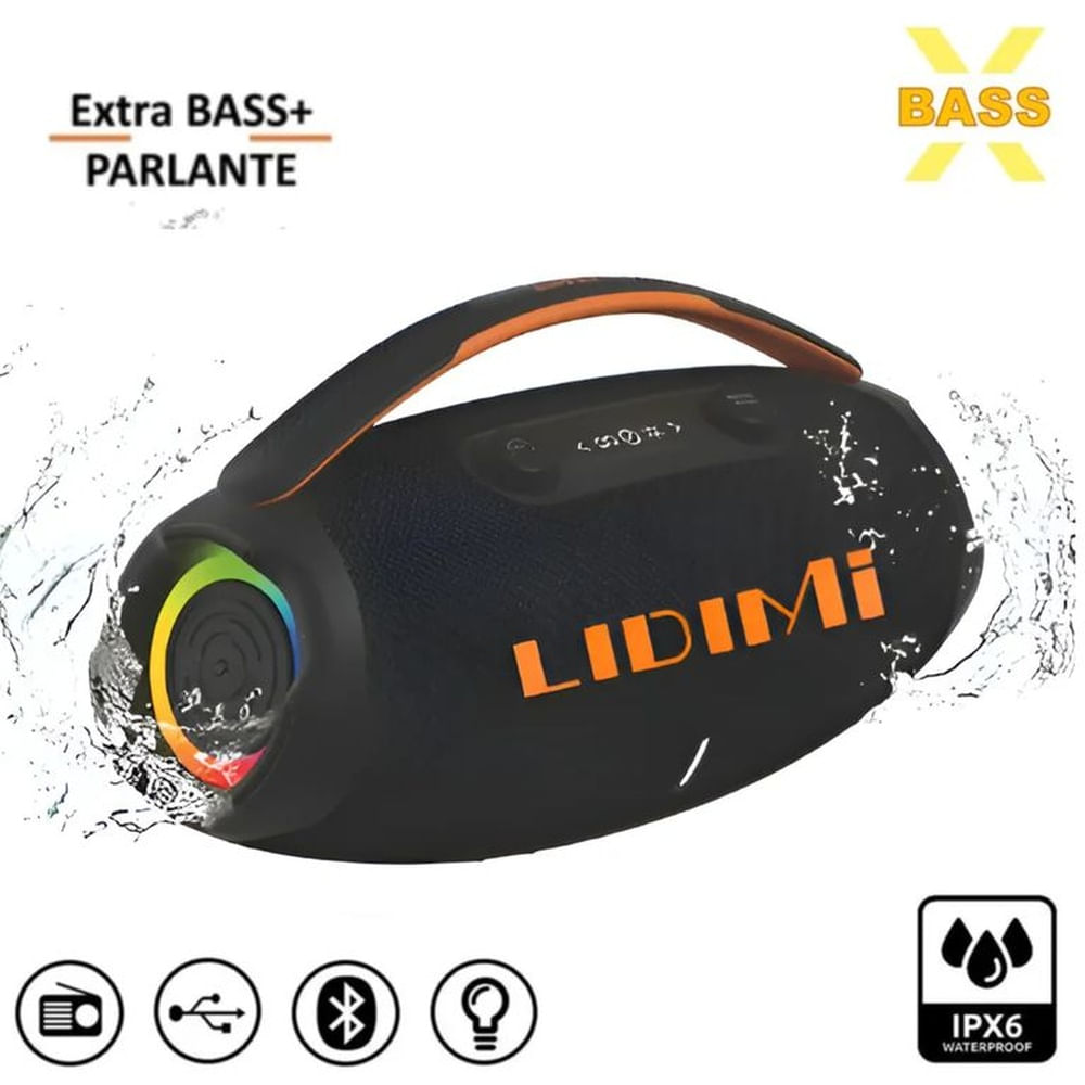 PARLANTE PORTÁTIL LIDIMI LD-S836 BT USB  60W  LUCES RGB NEGRO