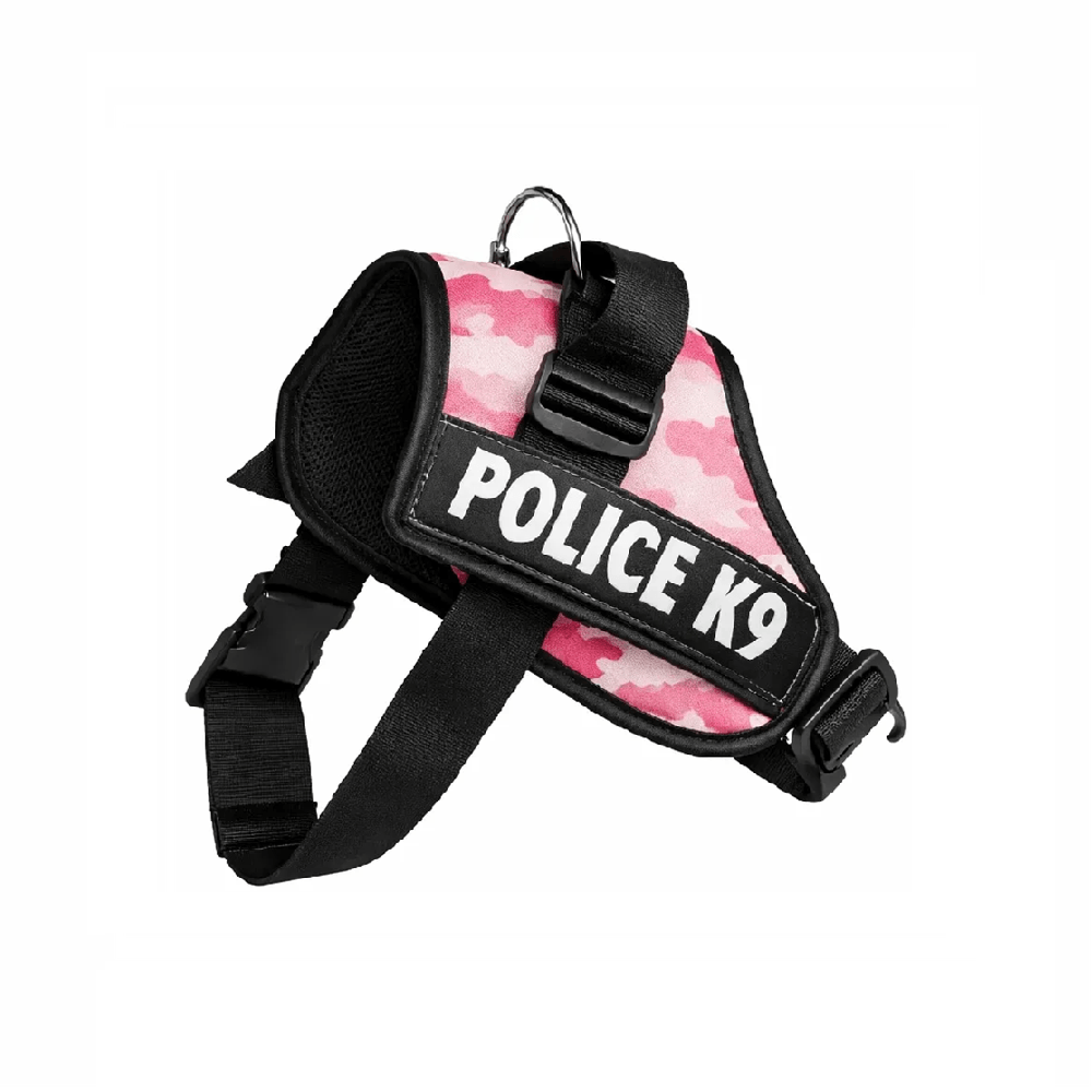 Pechera anti tirones para perros Police K9 color rosado camuflado talla L